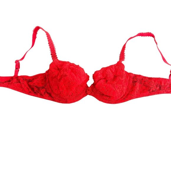 Oscar de la Renta Red Lace Lightly Padded Underwire Bra Size 34A - Picture 7 of 9